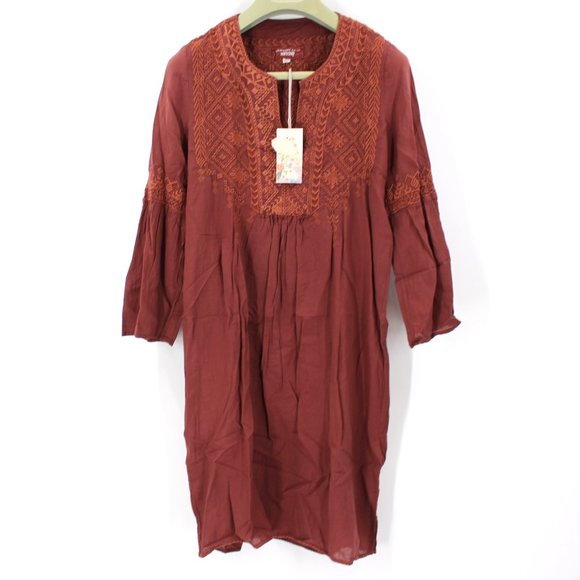 Johnny Was Workshop Embroidered Megan Flare Sleeve Boho Tunic Cinnamon XS NEW